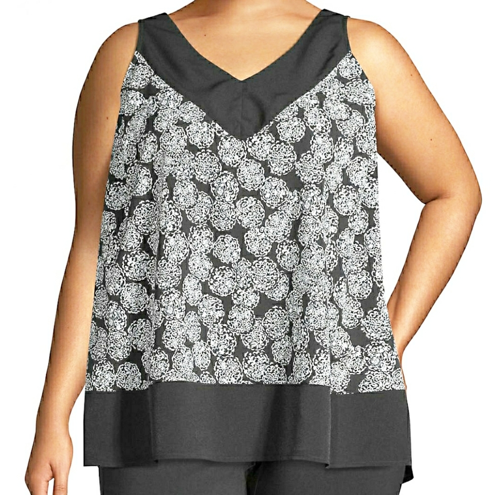 NWT Lane Bryant Black and White Printed V-Neck Swing Tank Top Size 22W